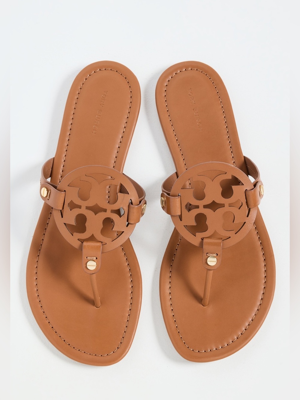 Tory Burch Tan Leather Logo Thong Sandals
